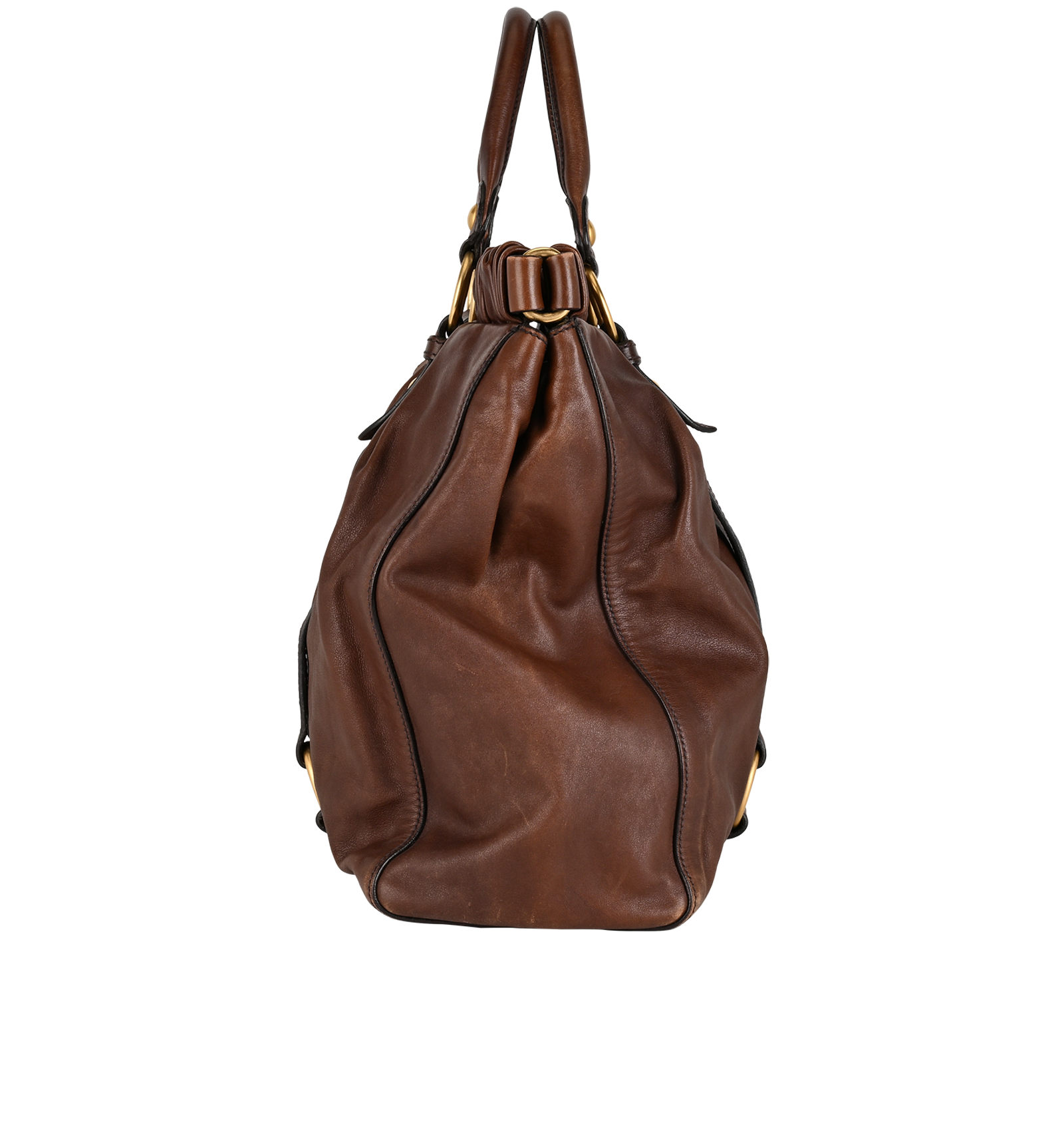 Gathered Tote, &pound;390, Handbags, Brown, Leather, Side view